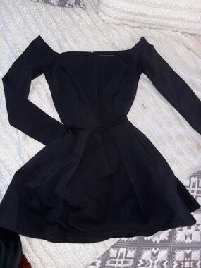 AKIRA Black Off-Shoulder Long Sleeve Skater Dress